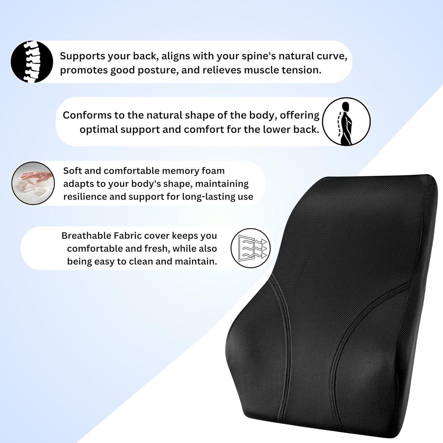 Orthopedic Memory Foam Lumbar Support Backrest Cushion