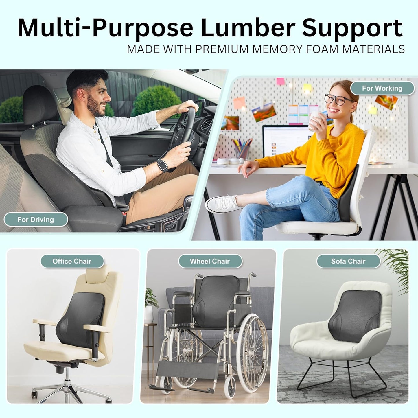 Orthopedic Memory Foam Lumbar Support Backrest Cushion