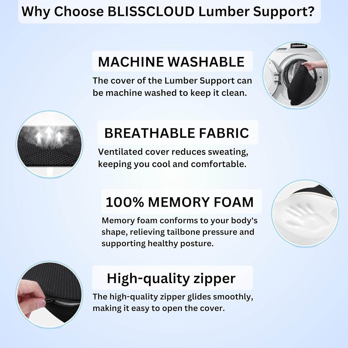 Orthopedic Memory Foam Lumbar Support Backrest Cushion